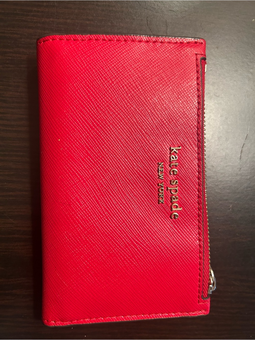 kate spade Red Saffiano Leather Zip Card Wallet